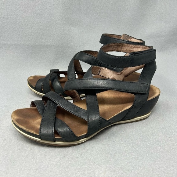 Dansko Sandals Womens SZ EU 37 US 6.5-7 Black Veruca Leather Gladiator Shoes - Picture 1 of 12